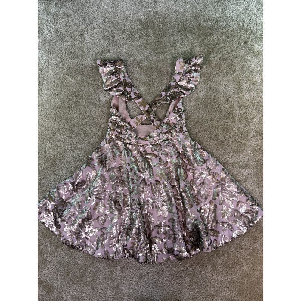 Mia Joy Joyfolie Pink Gold Floral Dress Women's Mini Ruffle Size 14 D745 - Picture 3 of 9